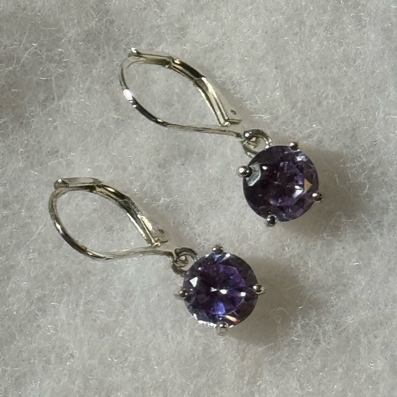 Loft Earrings, Silver Tone with Faux Amethyst, Beautiful Sparkle, - Picture 3 of 7